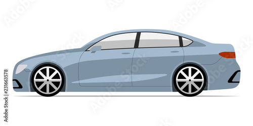 Modern car in flat style. Side view of business sedan isolated on white background