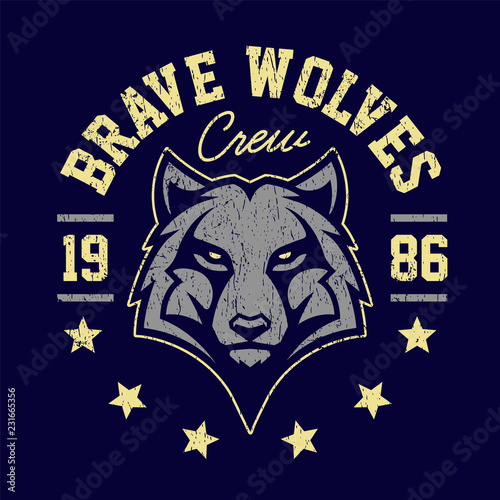 Wolf Mascot Grunge Emblem Design