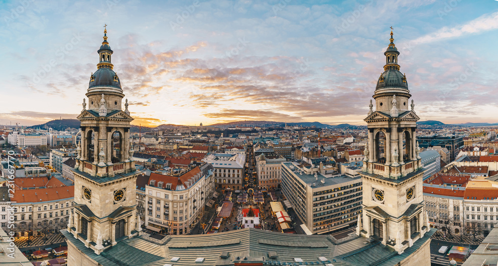Fototapeta premium Budapest panorama at sunset as seen from Basilica tower