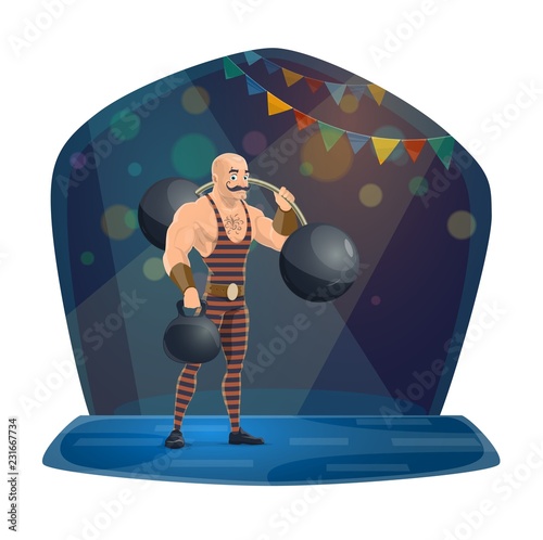 Athlete, dumbbell and barbell, chapiteau circus