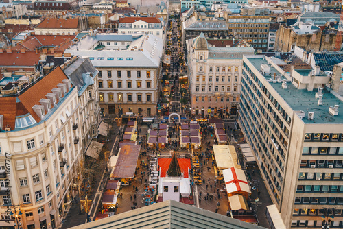 Christmas Market Basilica in Budapest Hungary aerial view