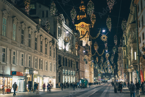 Graz city streets Christmas Advent decorations