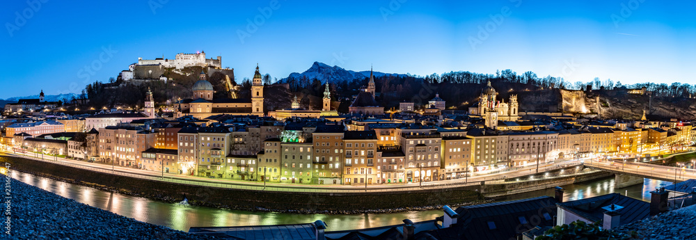 Salzburg night panorama above the city