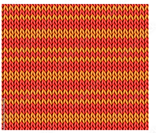 Seamless pattern knitting facial surface of red and yellow stripes. Vector