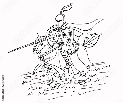 Medieval spear knight on horse