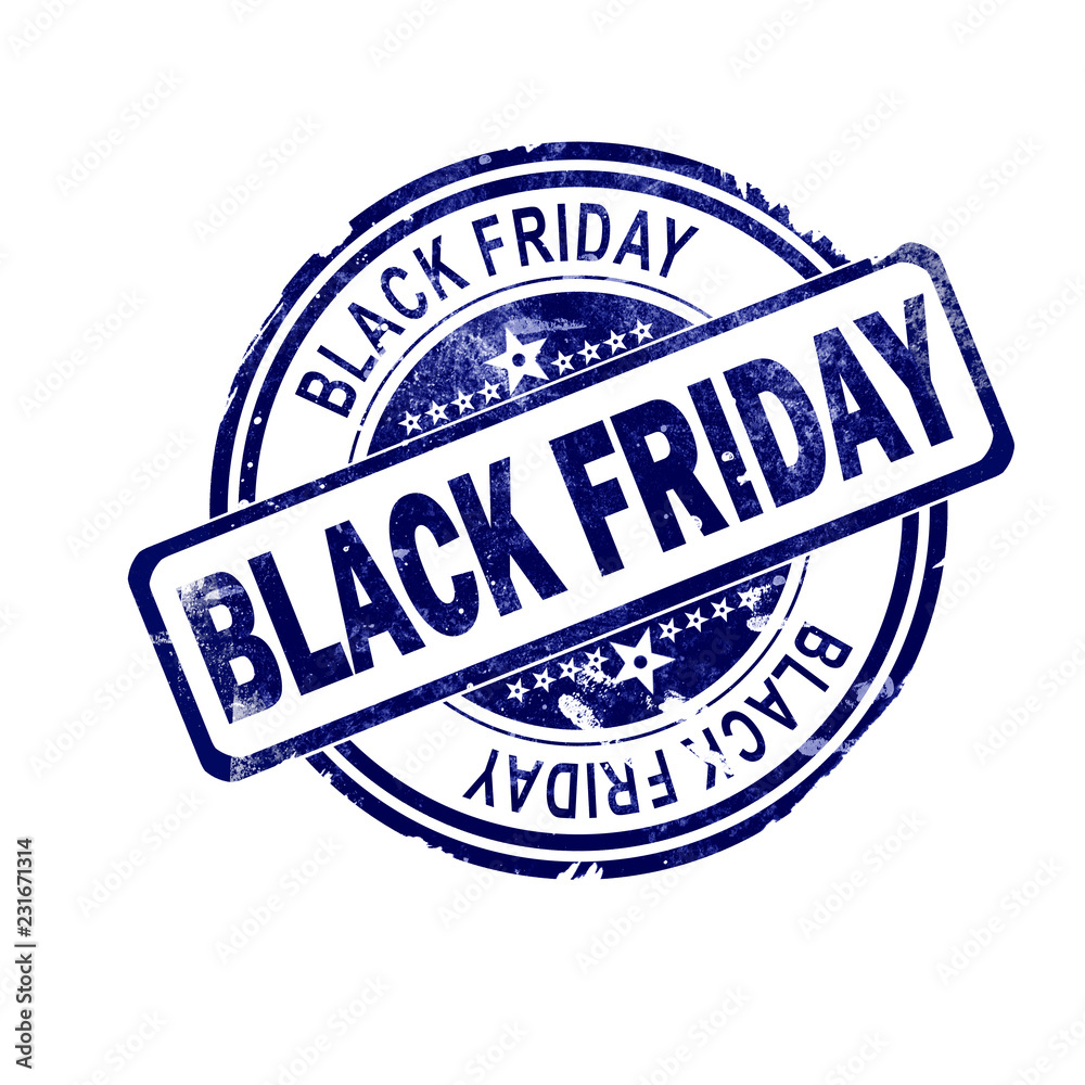 Black Friday word with blue round stamp Black Friday word with blue round stamp