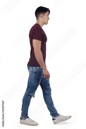 portrait of man walking on white background