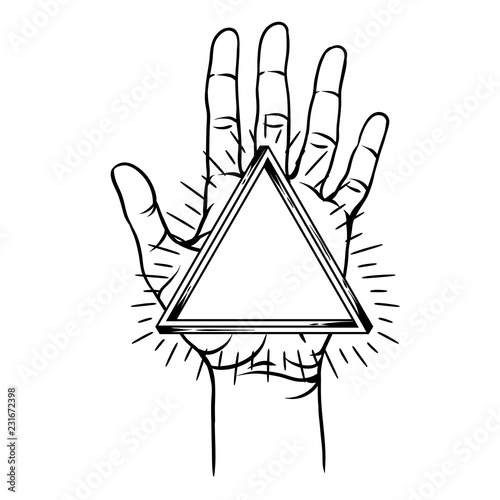 Open hand with infinite triangle symbol.