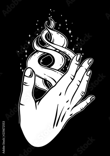 Open hand with magic fire.
