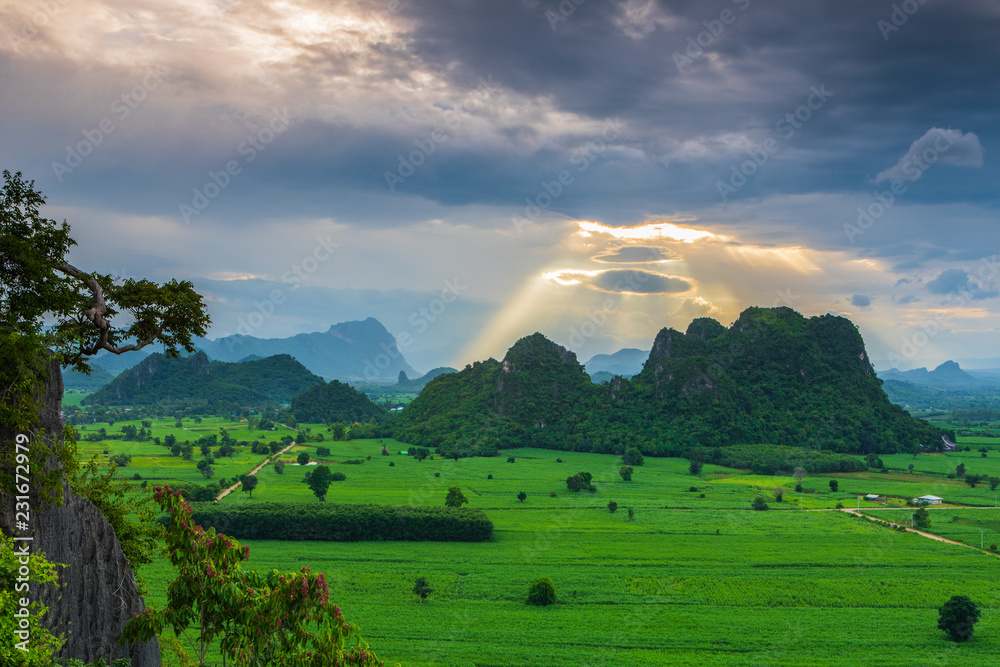 Landscape of countryside in the evening in Thailand.
