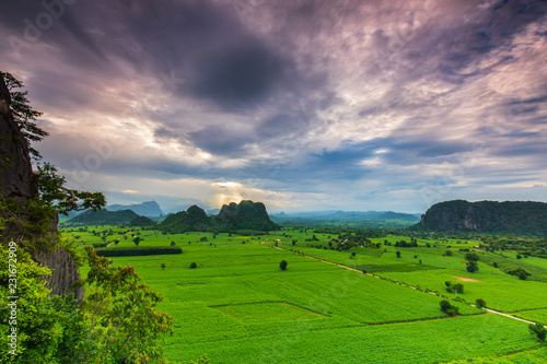 Landscape of countryside in the evening in Thailand.