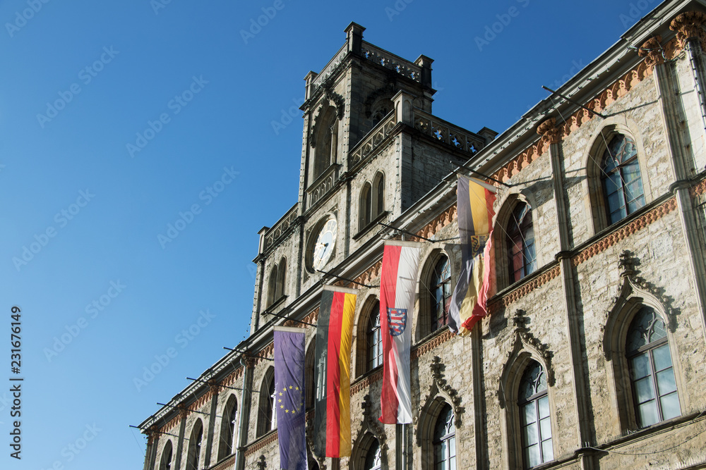 weimar town hall with flag