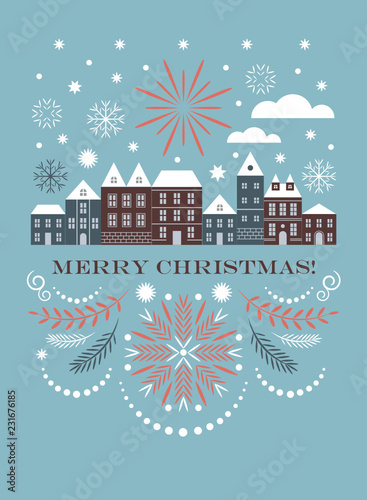 Merry Christmas greeting card , Vector illustration