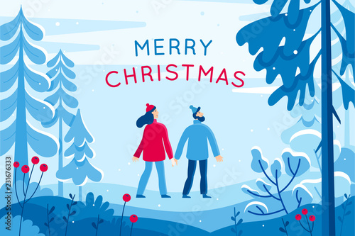 Vector illustration in trendy flat simple style - Merry  Christmas and Happy New Year