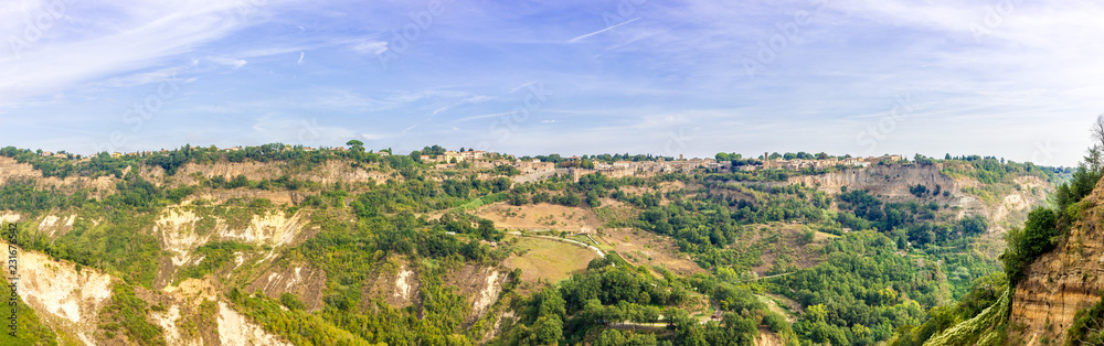 Panoramic view at the Lubriano town from Civita di Bagnoregio in Italy