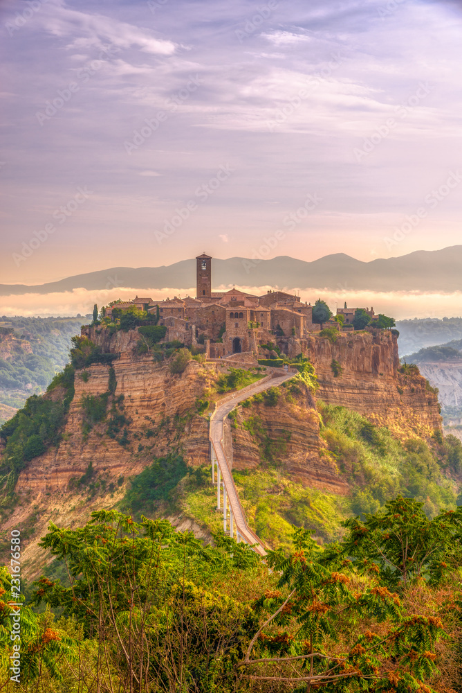 Morning view at the old town Civita di Bagnoregio in Italy