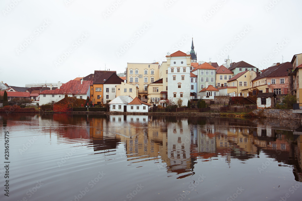 Town view with little houses and river 01