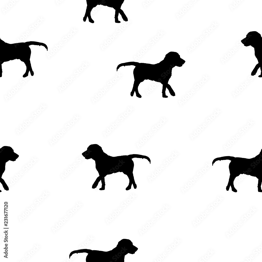 Seamless pattern dogs black silhouette on white, vector eps 10