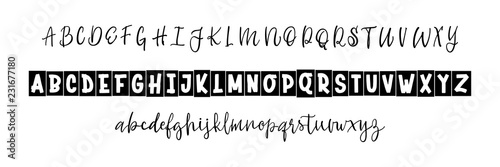Two font script and bold. Vector hand drawn typeface. Brush painted letters. Handmade alphabet for your designs: logo, posters, wedding invitations, cards, etc.