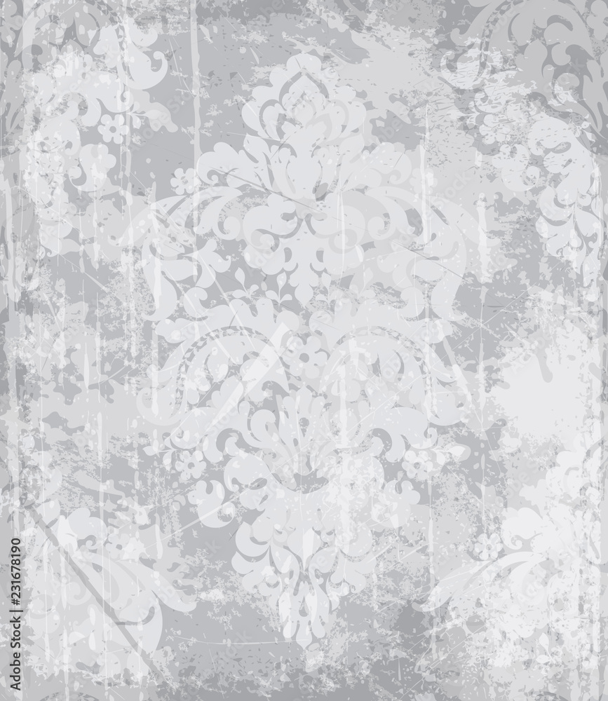 Vintage baroque pattern Vector. Luxury ornament background decoration. Old ruined effects. gray light colors