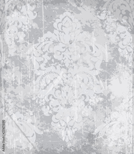 Vintage baroque pattern Vector. Luxury ornament background decoration. Old ruined effects. gray light colors