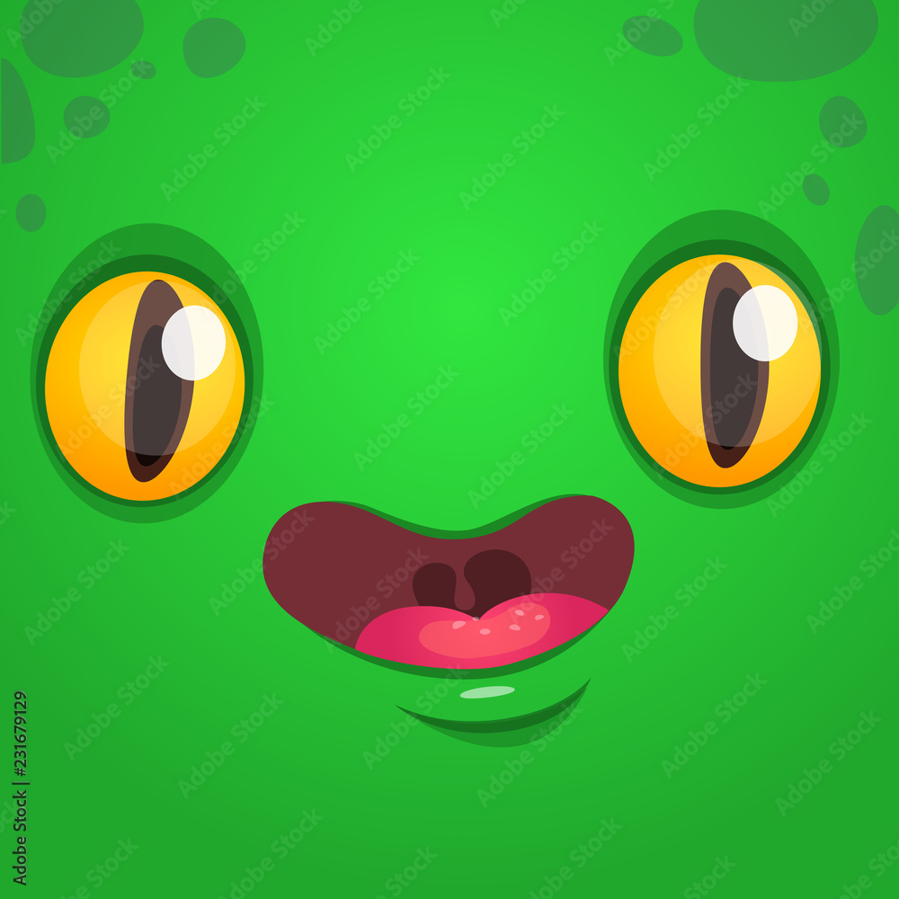 Cartoon monster face. Vector Halloween smiling monster avatar Cartoon monster face. Vector Halloween smiling monster avatar