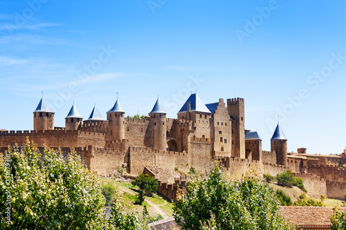Photos Fortified city of Carcassonne against blue sky