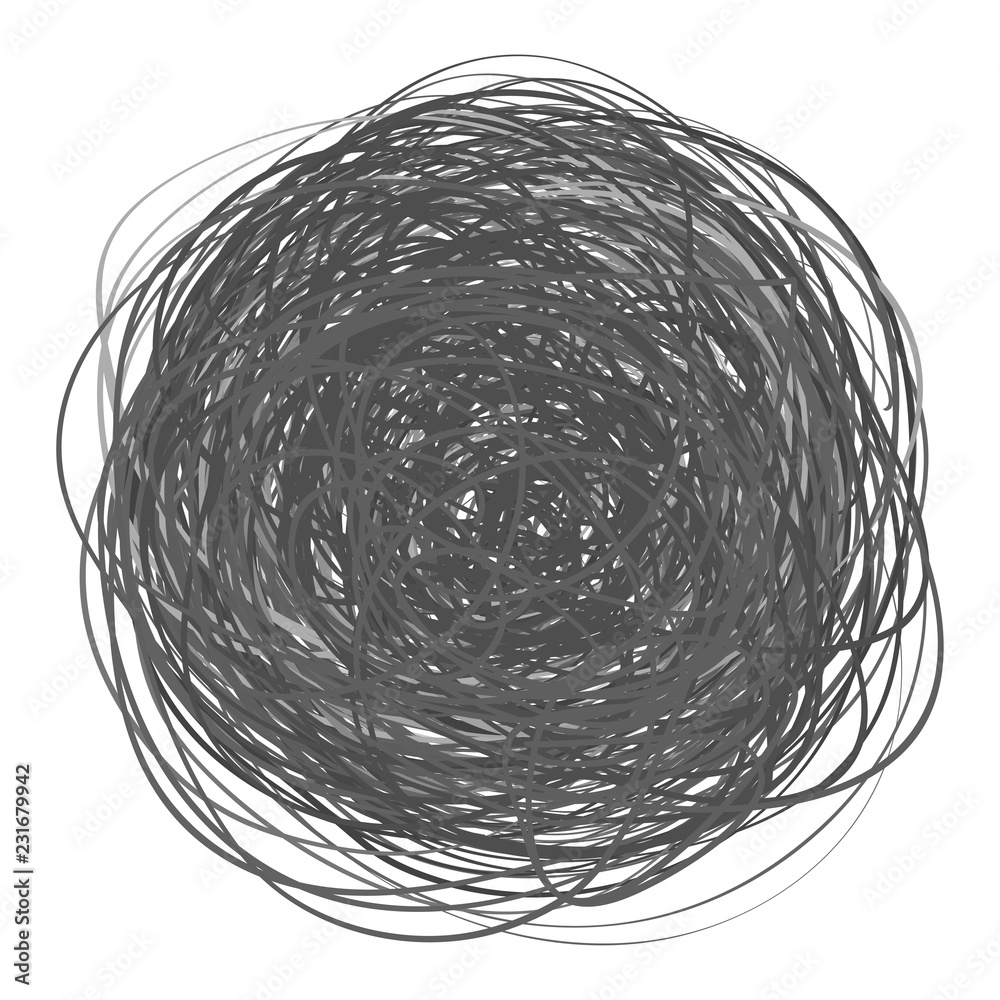 Tangled on white. Chaos pattern. Scribble sketch. Background with array of lines. Intricate chaotic texture. Art creation. Black and white illustration. Print for polygraphy, posters and t-shirts Tangled on white. Chaos pattern. Scribble sketch. Background with array of lines. Intricate chaotic texture. Art creation. Black and white illustration. Print for polygraphy, posters and t-shirts
