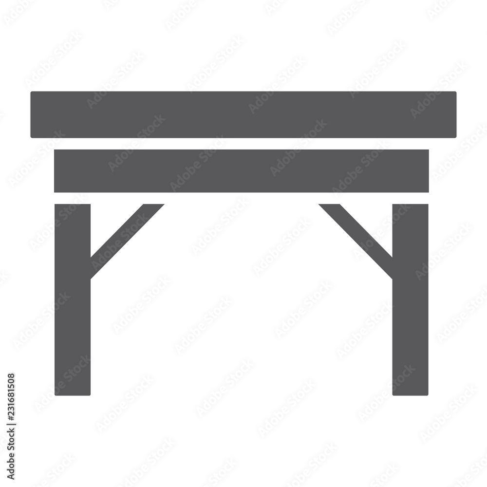 Obraz premium Table glyph icon, furniture and home, desk sign, vector graphics, a solid pattern on a white background.