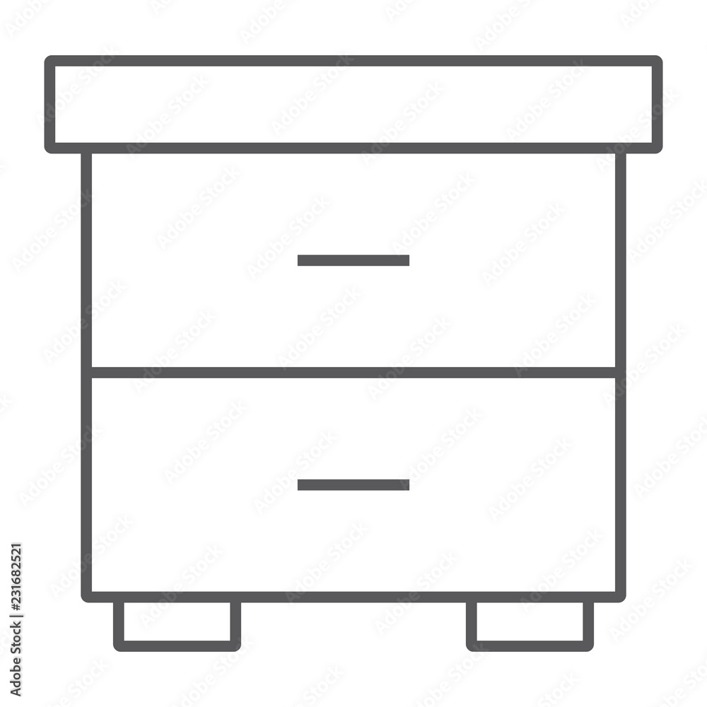 Nightstand thin line icon, furniture and home, bedside table sign, vector graphics, a linear pattern on a white background. Nightstand thin line icon, furniture and home, bedside table sign, vector graphics, a linear pattern on a white background.