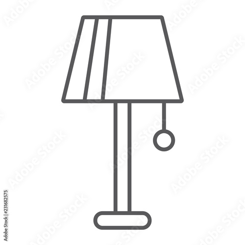 Lamp thin line icon, furniture and electric, light sign, vector graphics, a linear pattern on a white background.