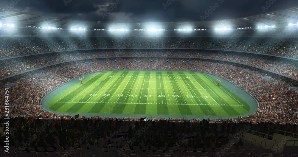4k footage of an American football stadium. The stadium was made in 3d without using existing references. 