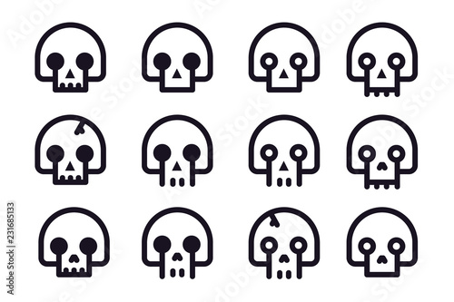 skulls outline vector icon set. halloween theme