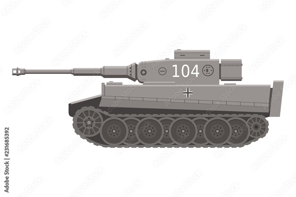 German Tiger I tank of world war II, flat illustration.