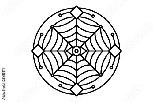 Mystical geometry symbol. Linear alchemy, occult, philosophical sign. For music album cover, poster, flyer, sacramental logo design. Astrology, imagination, creativity, superstition, religion concept.