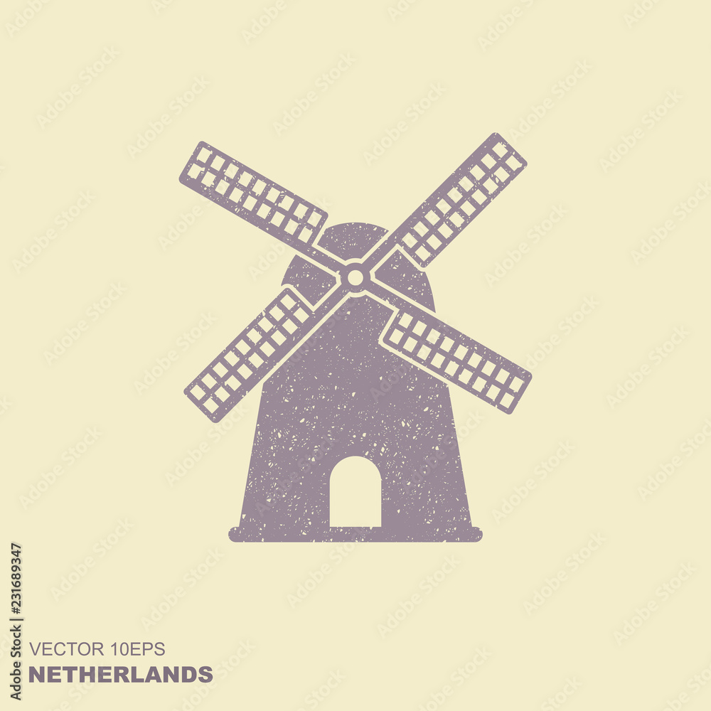 Windmill icon silhouette vector illustration with scuffed effect