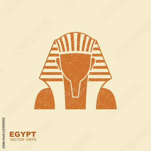 Egyptian golden pharaohs mask icon. Illustration of egyptian golden pharaohs mask. Flat icon with scuffed effect