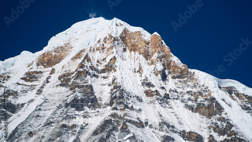 Himalayas mountain landscape in the Annapurna region. Annapurna peak in the Himalaya range  Nepal. Annapurna base camp trek. Snowy mountains  high peaks of Annapurna