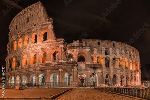 Coliseum in Rome by Night - Colosseum is one of the main travel attractions - The Main symbol of Rome