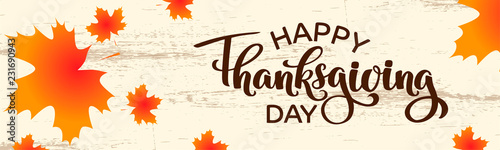 Happy thanksgiving day autumn typography. Hand drawn Lettering for thanksgiving dinner invitation, holiday card, poster, banner, social media, web site. Isolated celebration quote for event concept