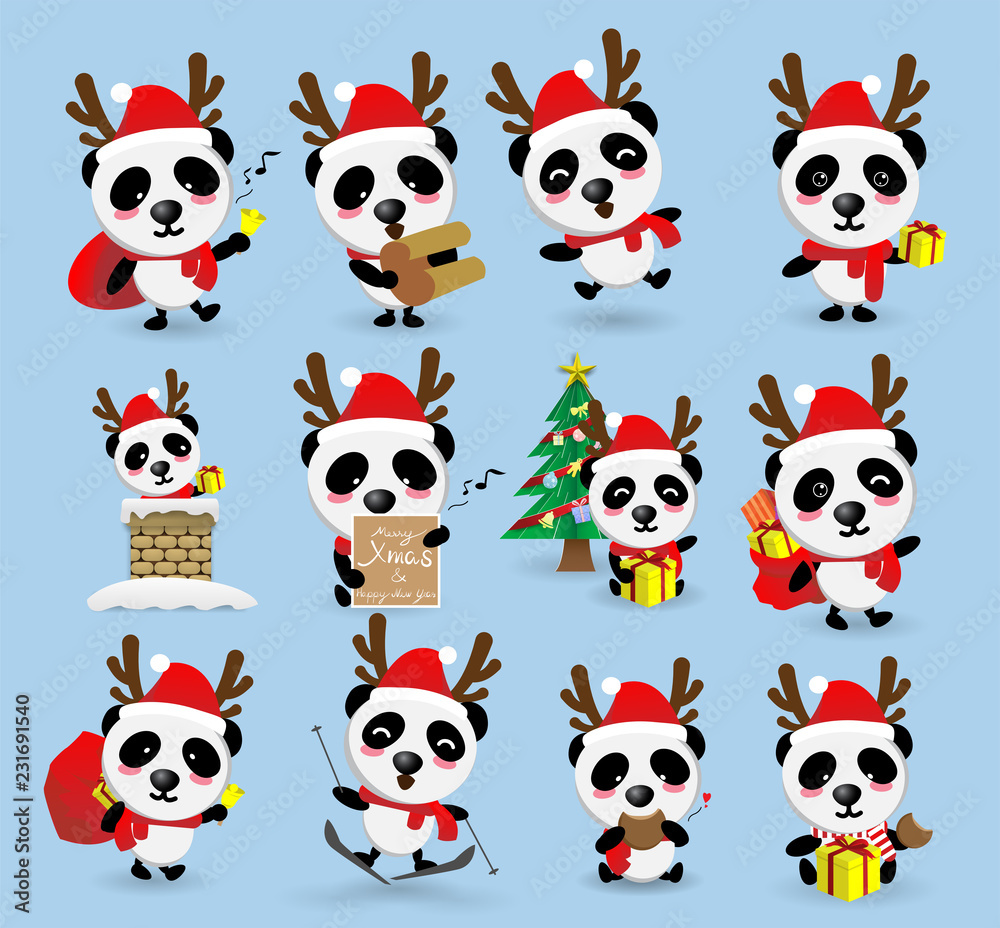 cute kawaii panda Christmas ,happy new year cute kawaii panda Christmas ,happy new year