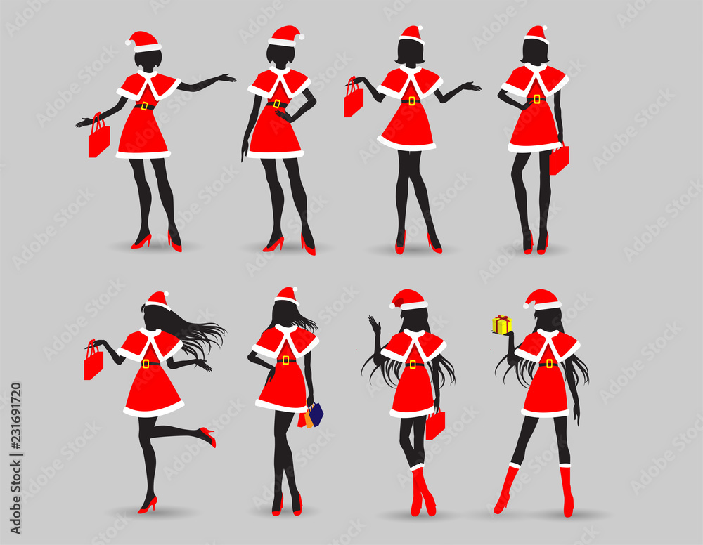 action women in santa suit,merry christmas,happy new year.