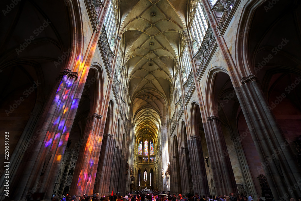 St. Vitus Cathedral historical building gothic style achitecture interior old castle in Prague city