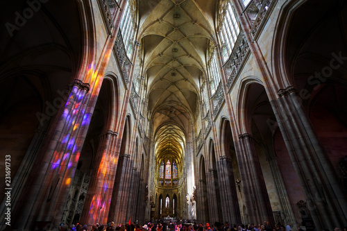 St. Vitus Cathedral historical building gothic style achitecture interior old castle in Prague city