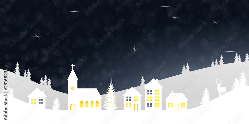 Winter Landscape - Christmas Village - Midnightblue