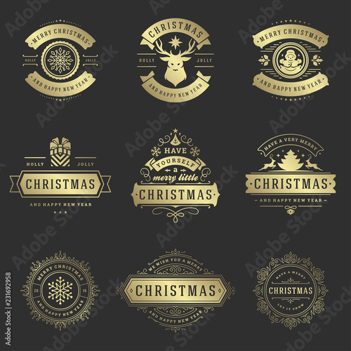 Christmas labels and badges vector design elements set.