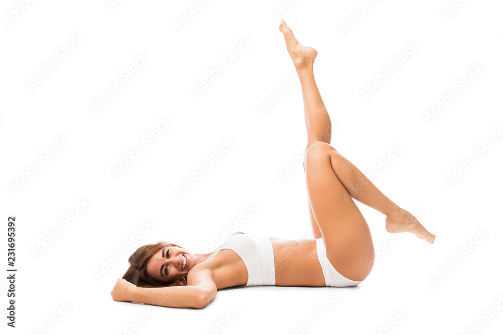 Woman In Lingerie Enjoying Her Fresh Skin Woman In Lingerie Enjoying Her Fresh Skin