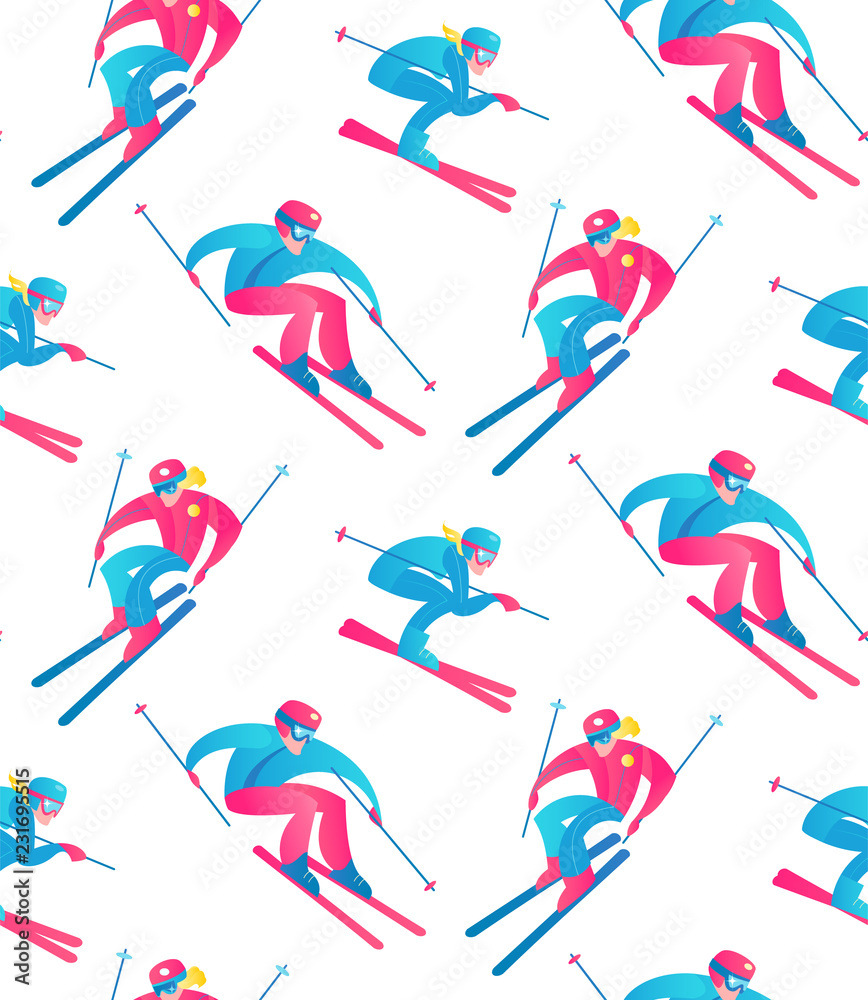 Winter Sport Seamless Pattern. Skiers and Snow. Winter Sport Seamless Pattern. Skiers and Snow.
