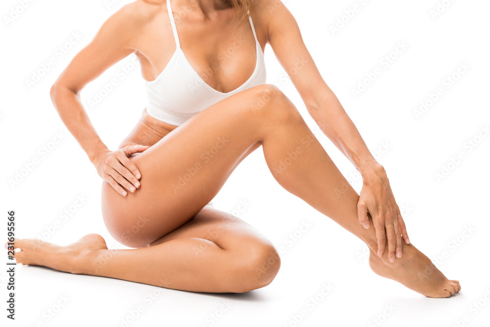 Woman Touching Hairless Leg
