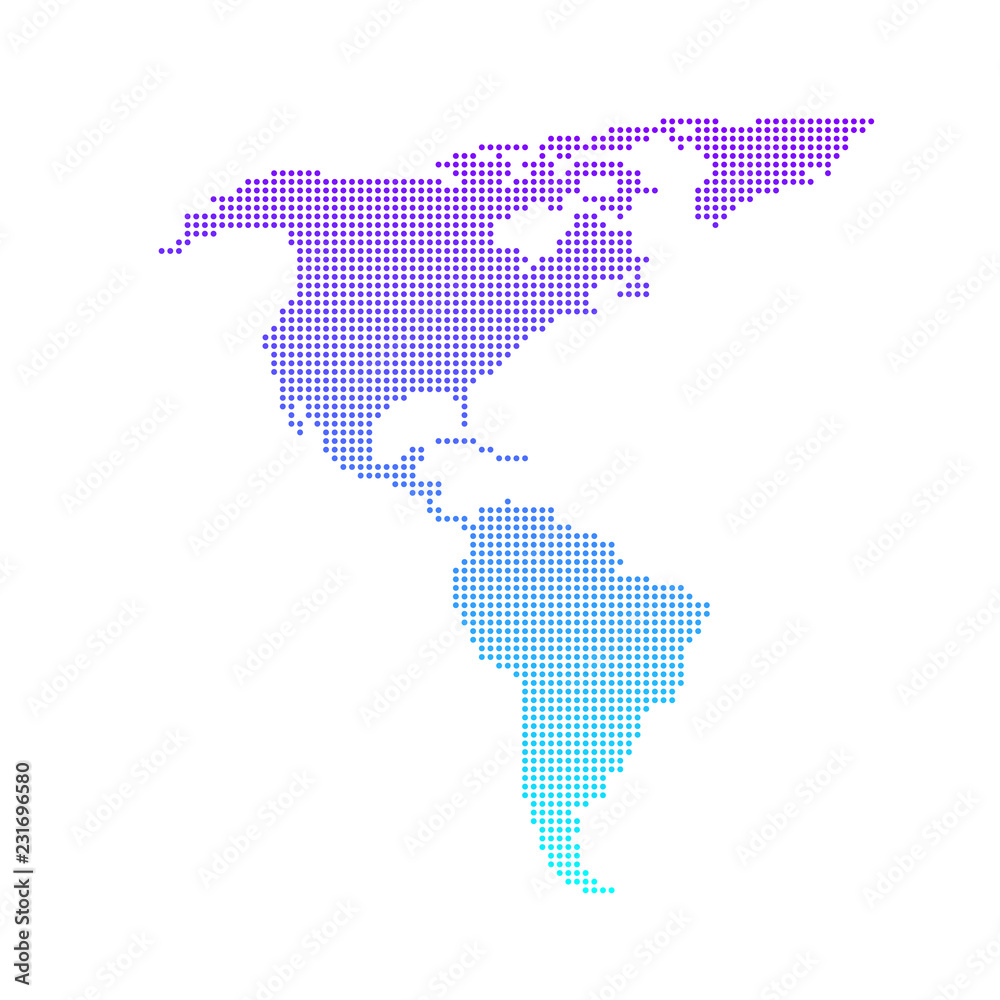 Colorful dotted North and South America map vector flat design
